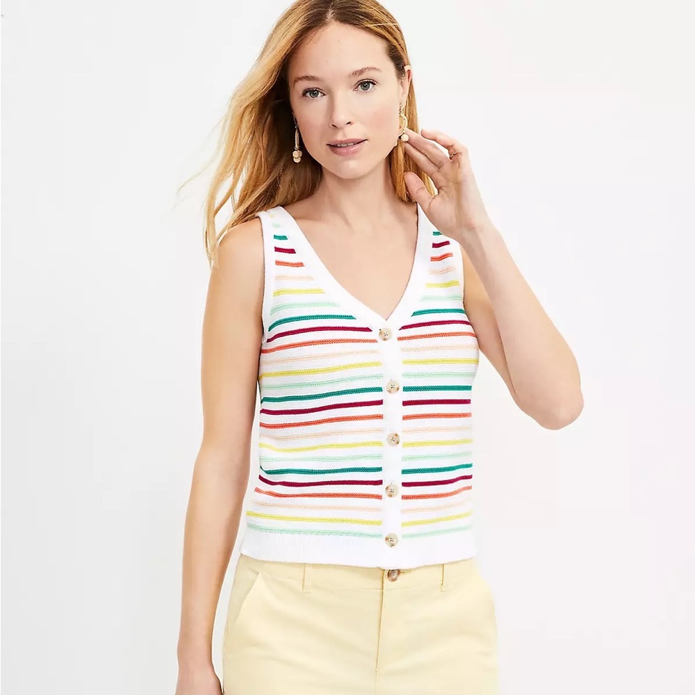 LOFT Green and Yellow Fitted Sleeveless Tank Top
